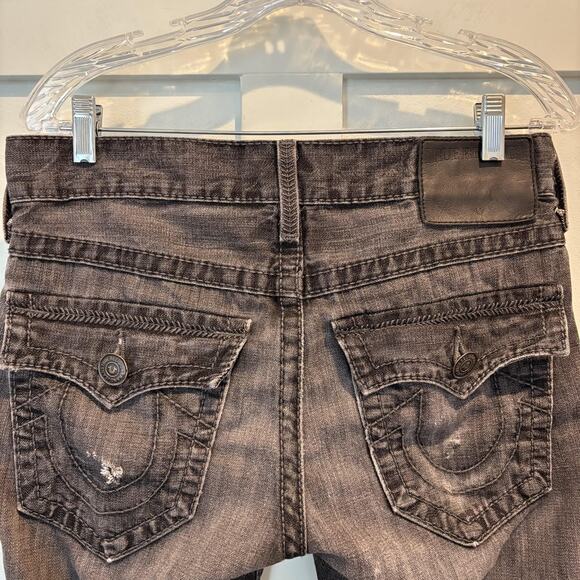 True Religion Jeans Men 30x34 Black Ricky Distressed Flap Pockets Selvedge USA - Picture 1 of 16
